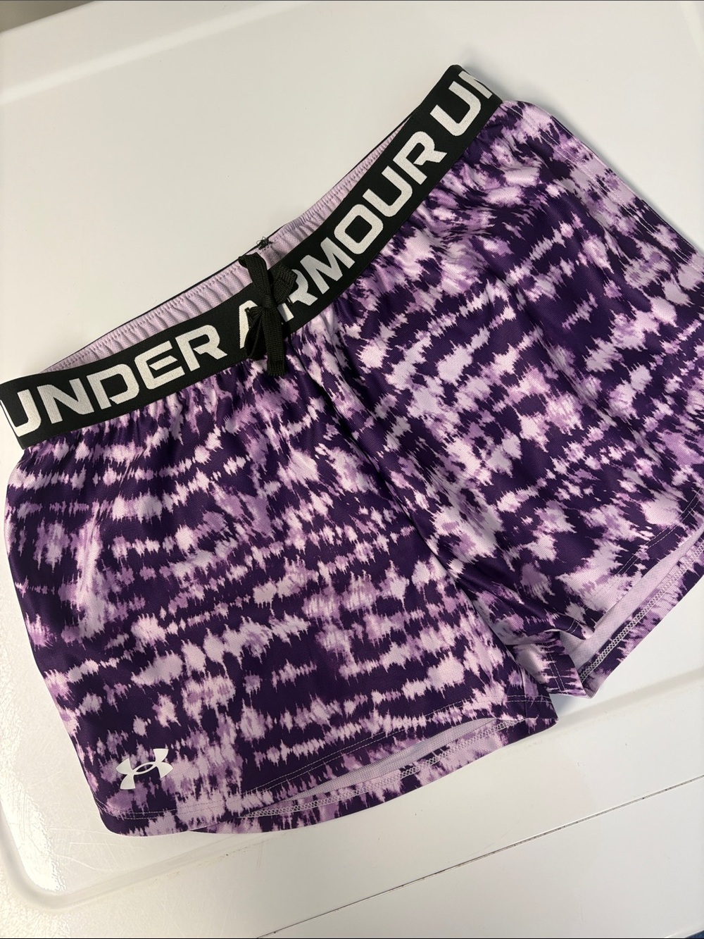Girls Under Armour Purple Tie-Dye Athletic Shorts with Branded Waistband